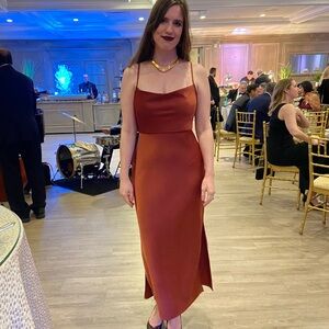 COPY - ANTHROPOLOGIE BRIDESMAID DRESS SATIN BURNT ORANGE| WEDDING GUEST| SPAGET…